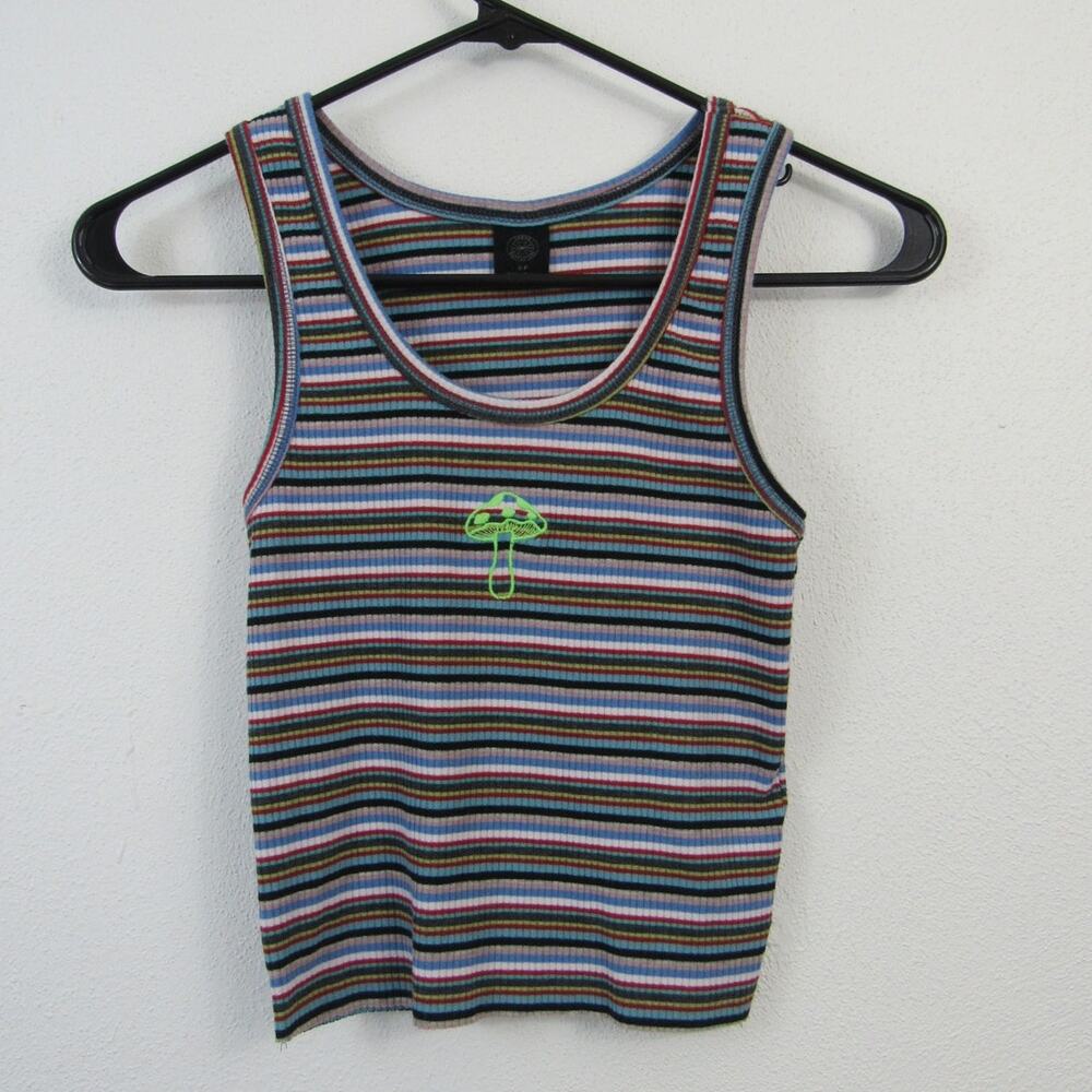 Urban Outfitters Small Striped Ribbed Tank Baby Tee Mushroom